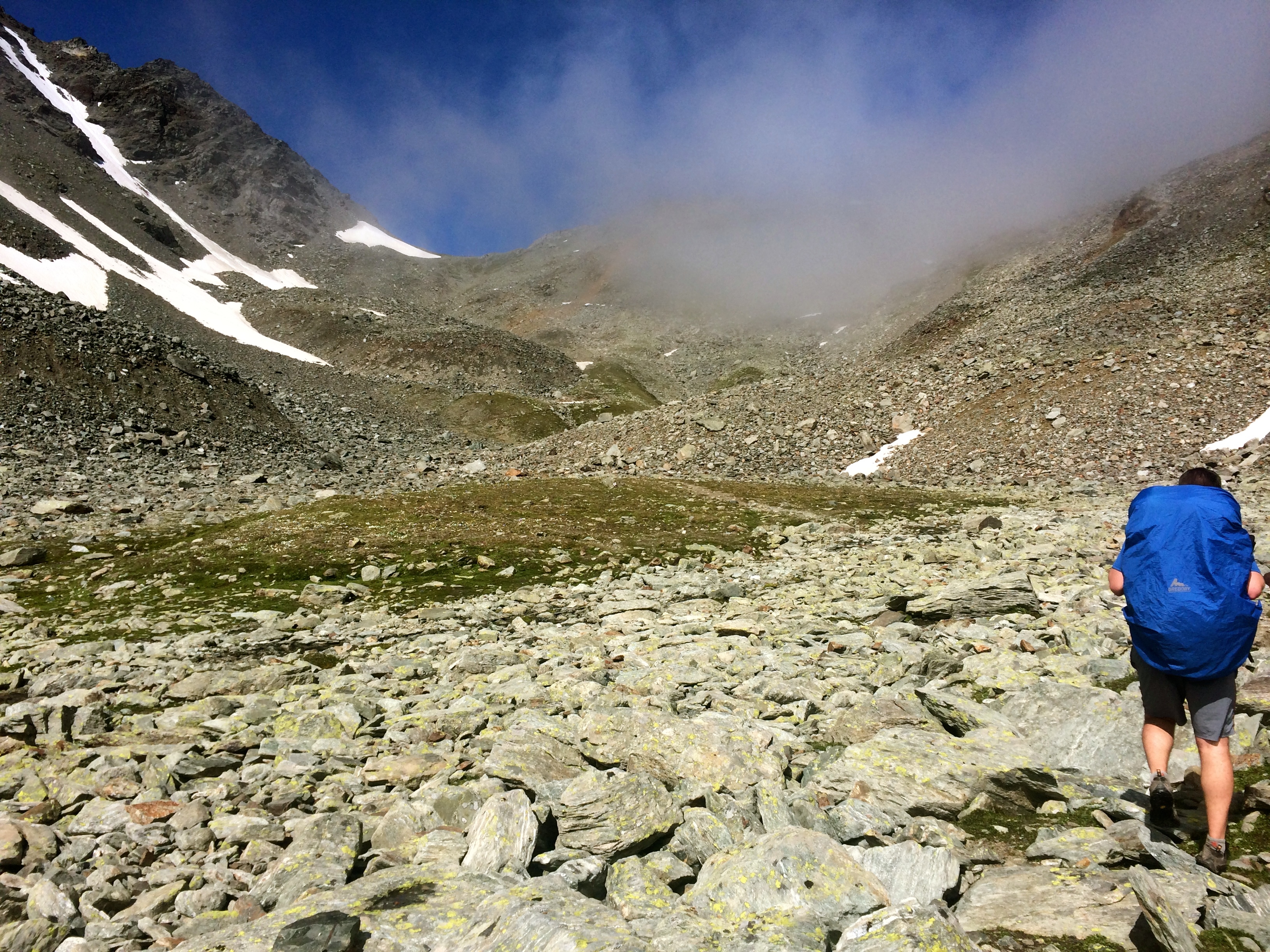 Valley below the pass, out of the clouds