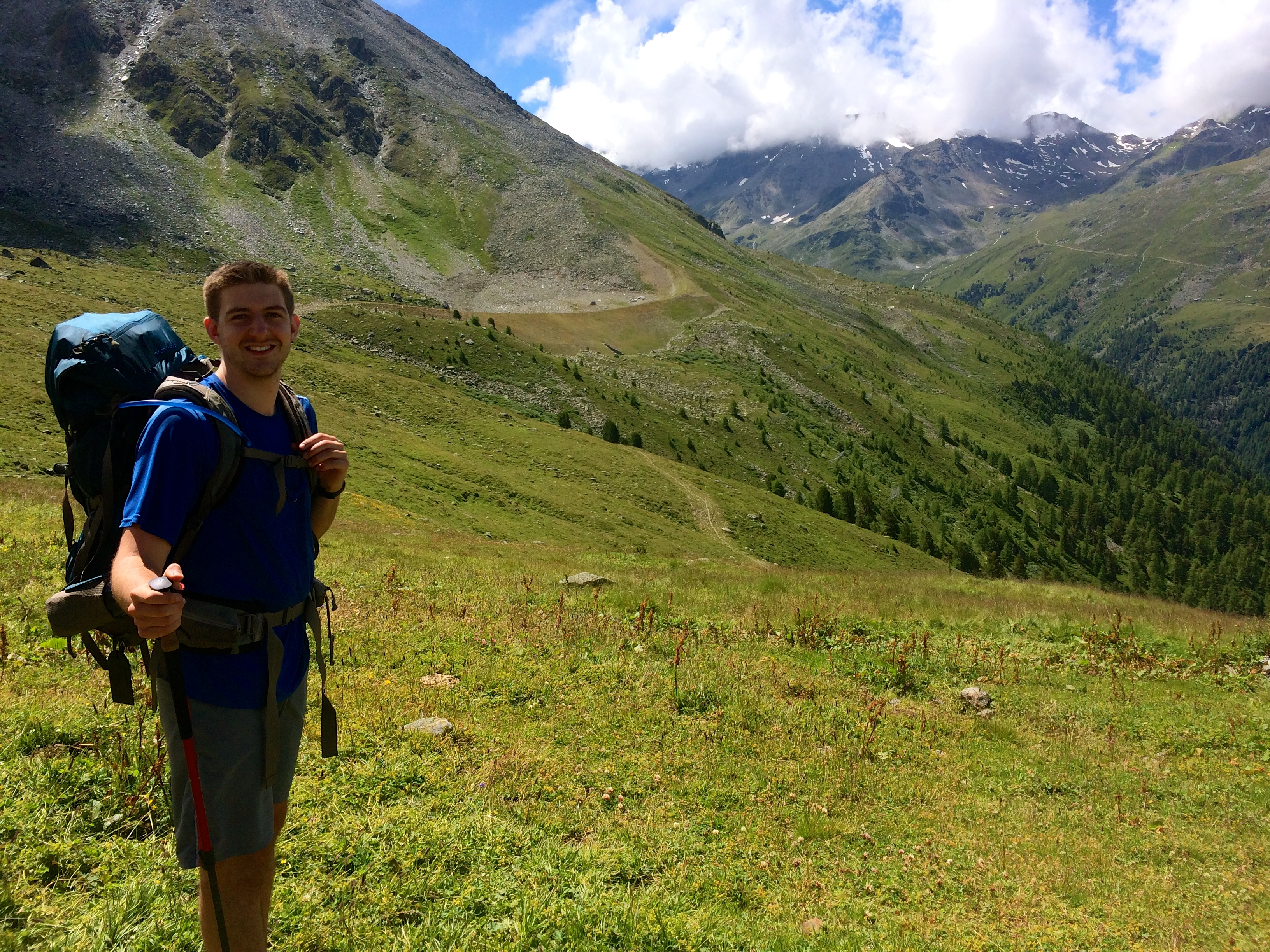 Ben above Gruben, with our camp site and Chalte Berg across the valley