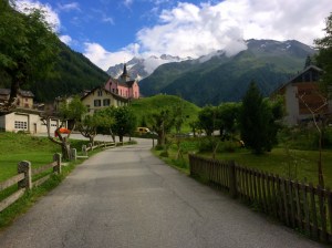 In Trent looking back up the valley - Pink Church..